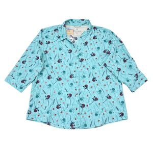 Royal Robbins Shirt Womens 2XL Blue Expedition Print 3/4 Sleeve Button Up Hiking